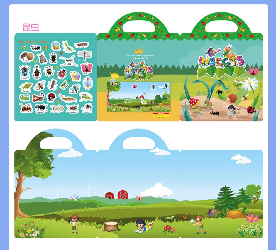 Double-Sided Design Reusable Sticker Book for Kids - Insects