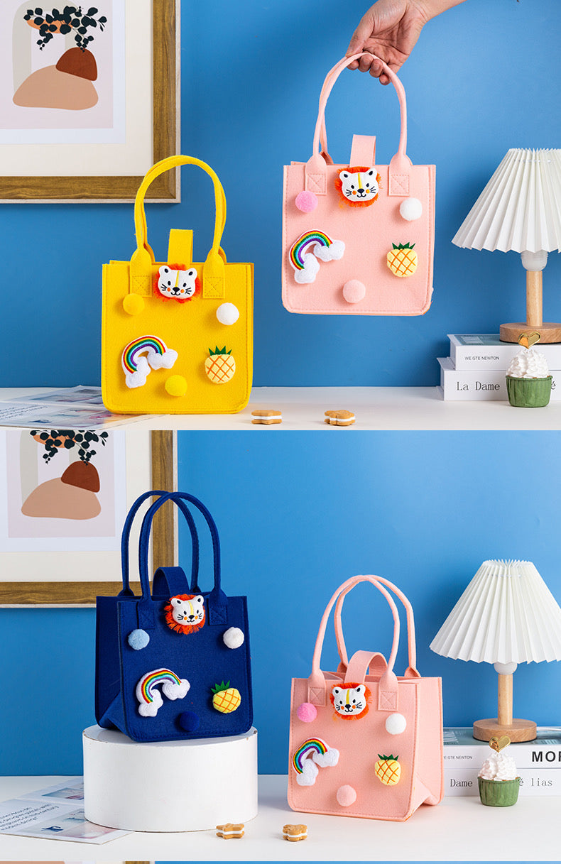 Cute Lion Cartoon Patched Handbag Felt Tote Gift Bag