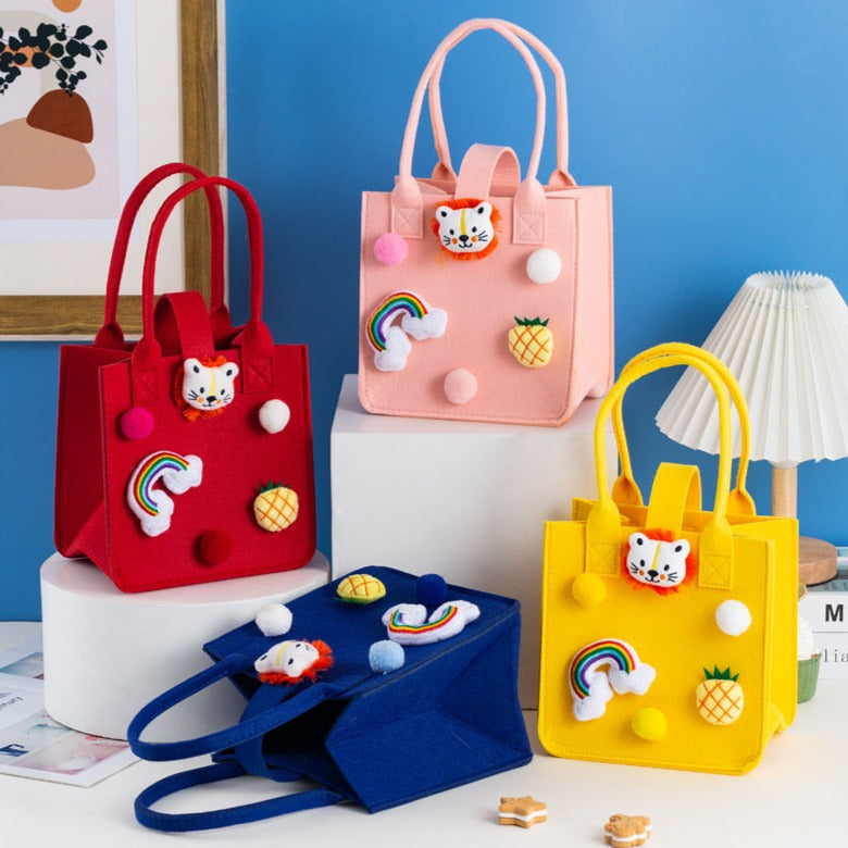 Cute Lion Cartoon Patched Handbag Felt Tote Gift Bag