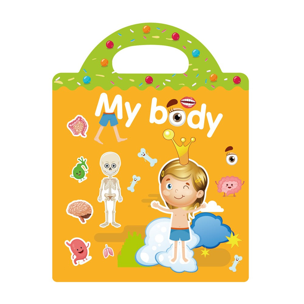 Double-Sided Design Reusable Sticker Book for Kids - My Body