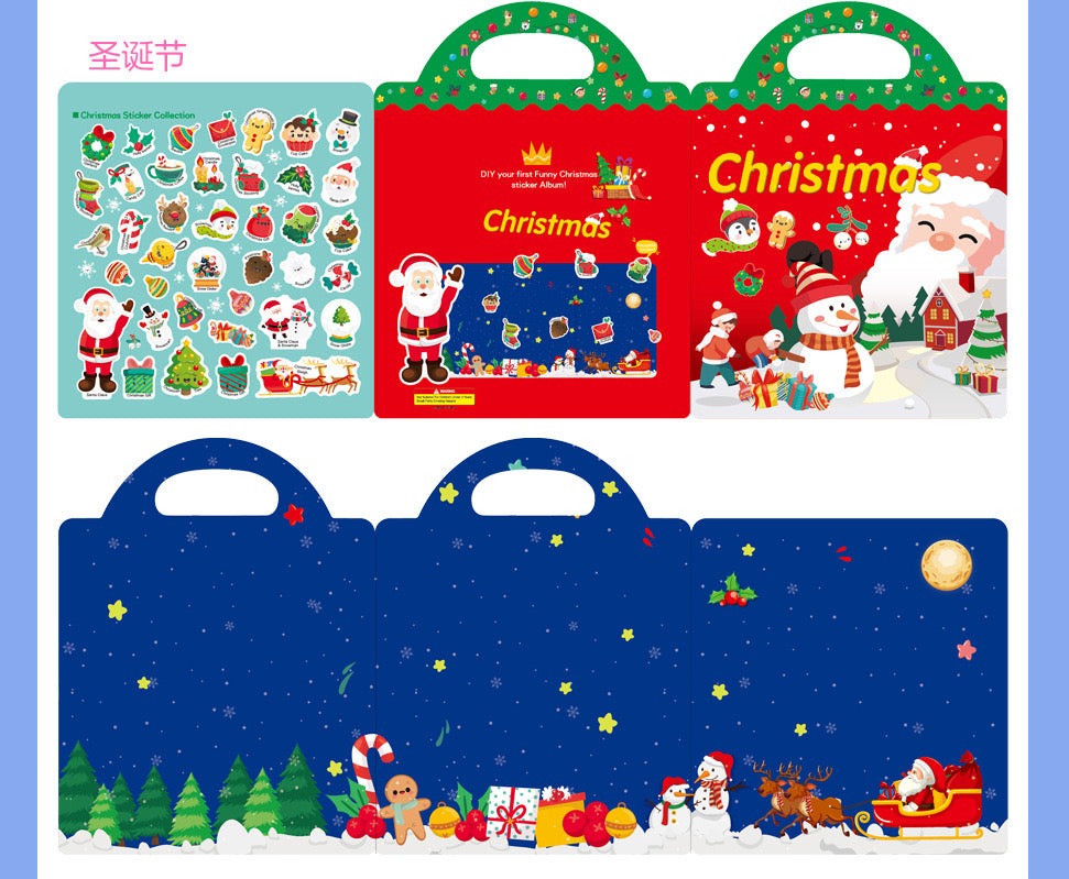 Double-Sided Design Reusable Sticker Book for Kids - Christmas