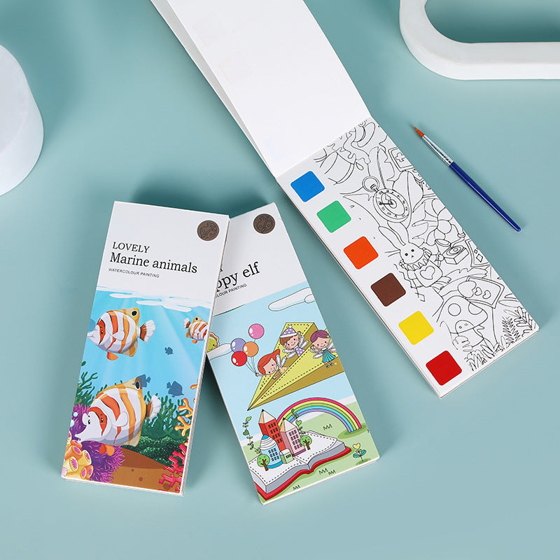 Watercolour Painting Books for Kids Portable Colouring Book with Paint Palette and Brush