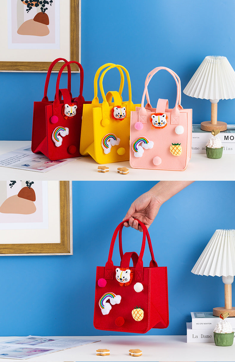 Cute Lion Cartoon Patched Handbag Felt Tote Gift Bag