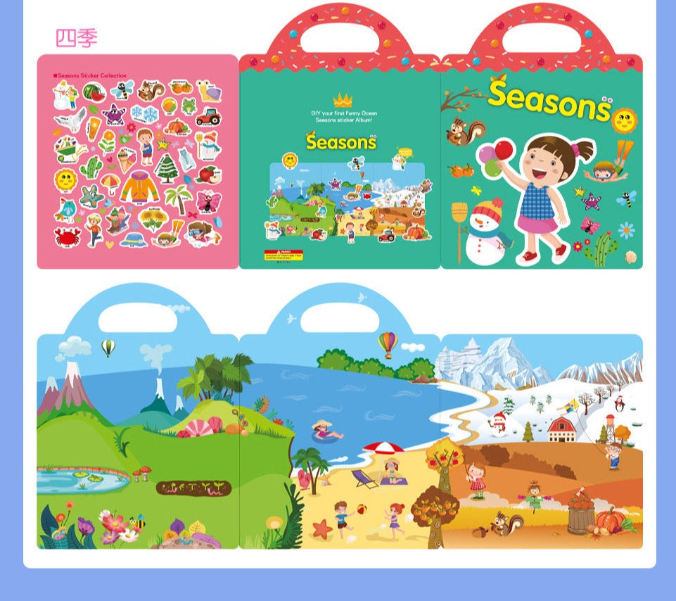 Double-Sided Design Reusable Sticker Book for Kids - Seasons