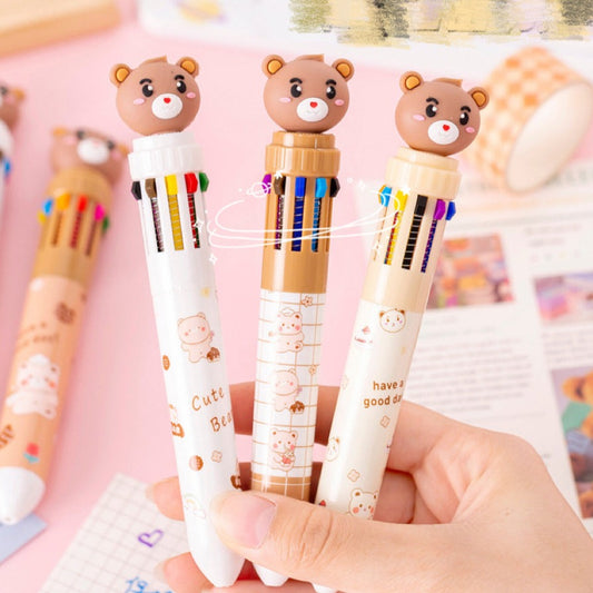 10-Color Cute Bear Print Ballpoint Pen