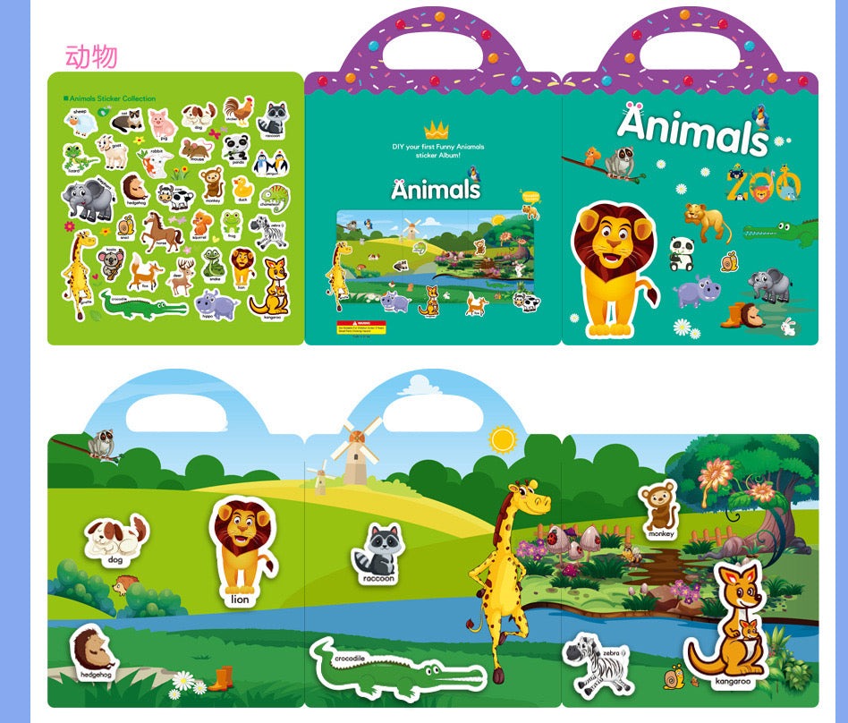 Double-Sided Design Reusable Sticker Book for Kids - Animals