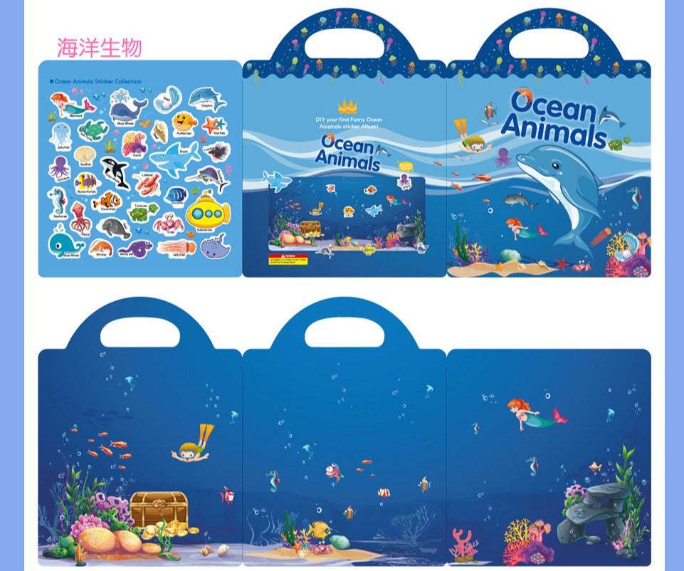 Double-Sided Design Reusable Sticker Book for Kids - Ocean Animals