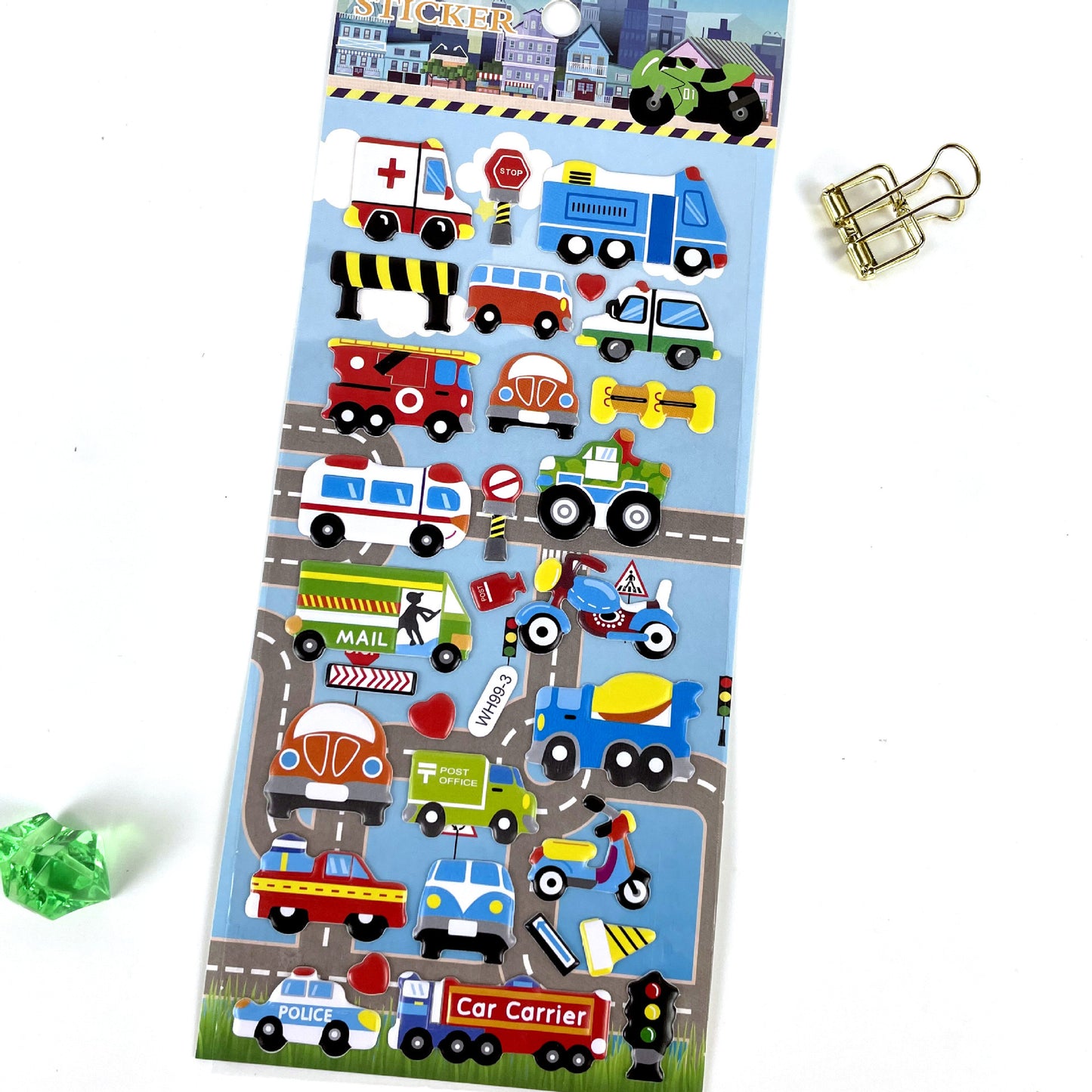 20pcs 3D Puffy Vehicle Stickers for Kids Value Pack