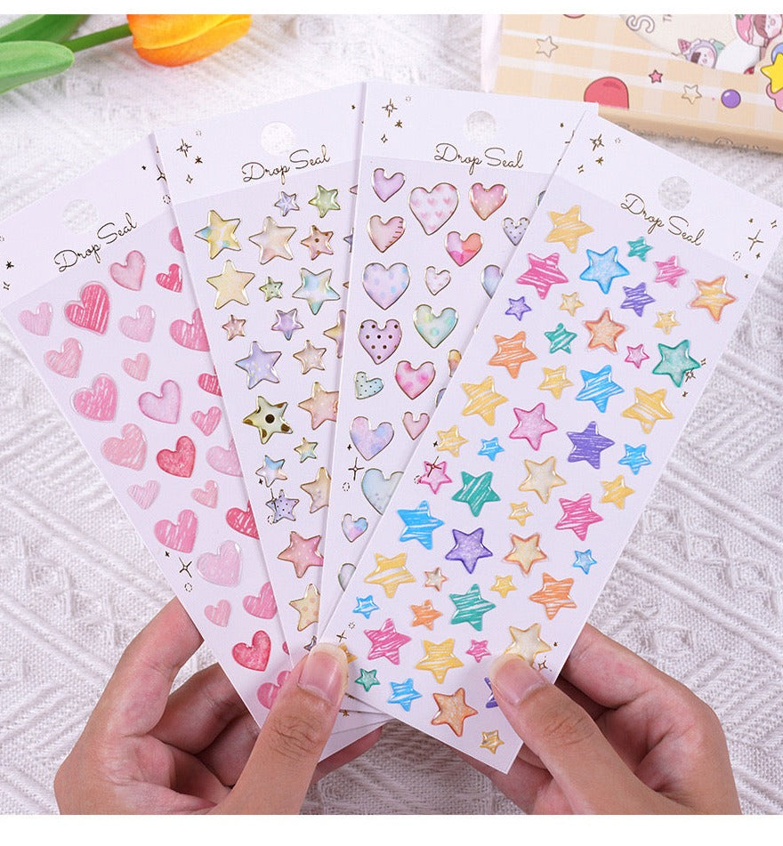 20pcs Star and Heart Crystal Artificial Stickers Phone Stickers Water Bottle Stickers