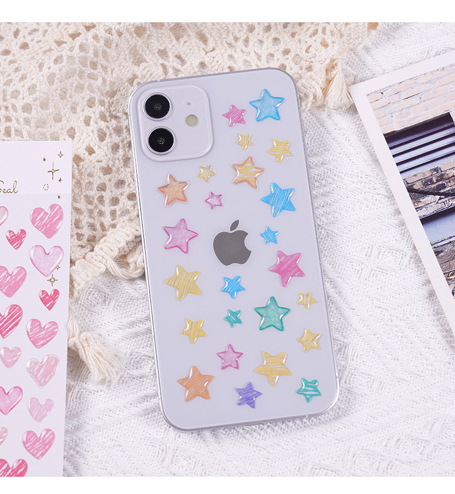 20pcs Star and Heart Crystal Artificial Stickers Phone Stickers Water Bottle Stickers