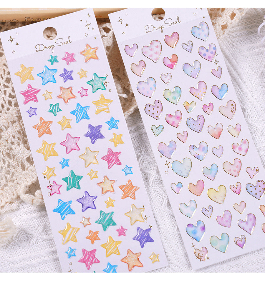 20pcs Star and Heart Crystal Artificial Stickers Phone Stickers Water Bottle Stickers