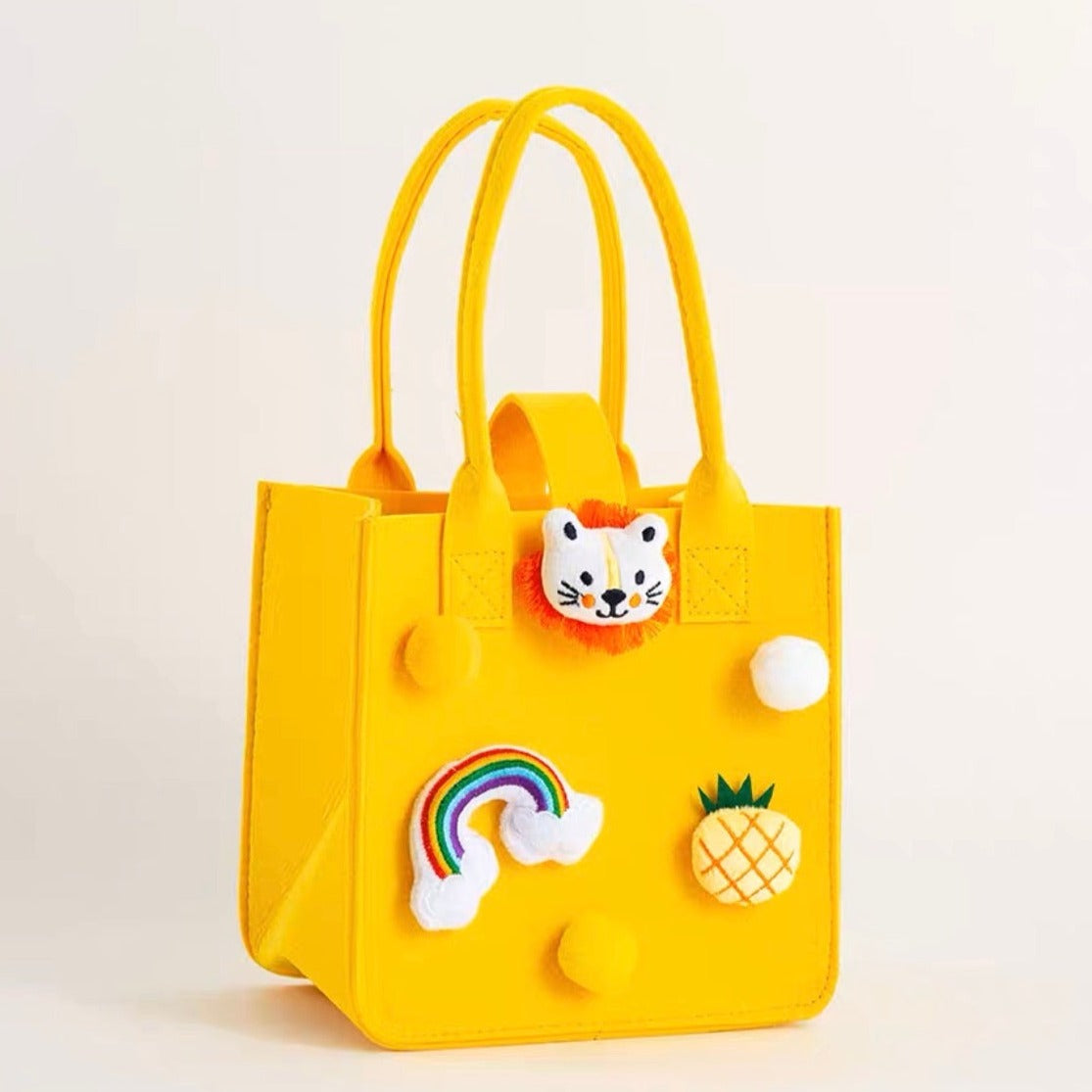 Cute Lion Cartoon Patched Handbag Felt Tote Gift Bag