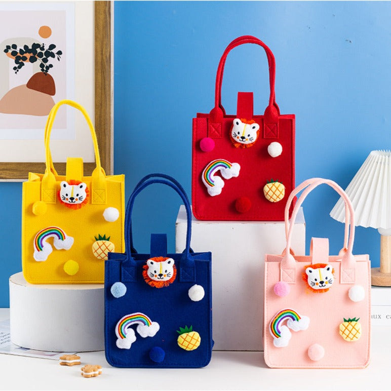 Cute Lion Cartoon Patched Handbag Felt Tote Gift Bag