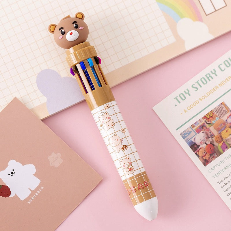 10-Color Cute Bear Print Ballpoint Pen