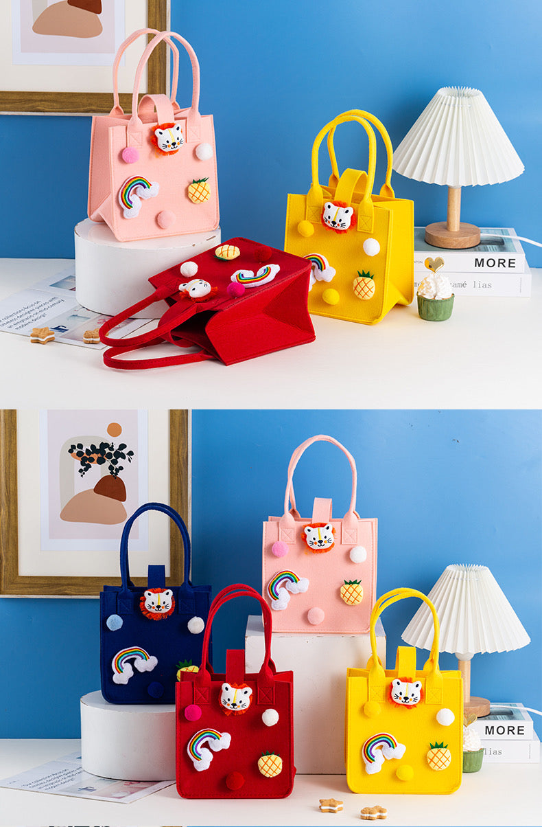 Cute Lion Cartoon Patched Handbag Felt Tote Gift Bag