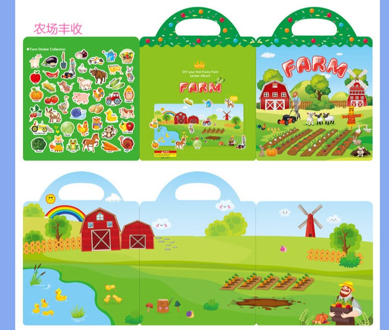 Double-Sided Design Reusable Sticker Book for Kids - Farm