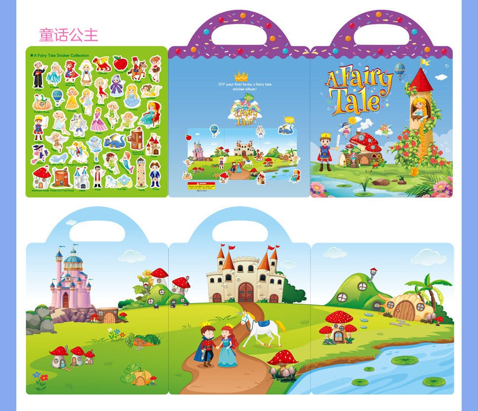 Double-Sided Design Reusable Sticker Book for Kids - A Fairy Tale