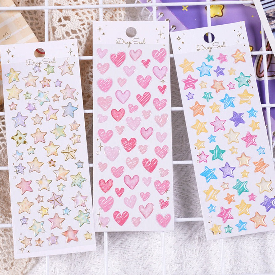 20pcs Star and Heart Crystal Artificial Stickers Phone Stickers Water Bottle Stickers