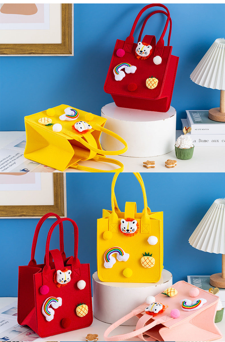 Cute Lion Cartoon Patched Handbag Felt Tote Gift Bag