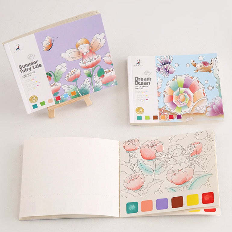 Watercolour Painting Books for Kids 2 pcs Portable Colouring Book with Paint Palette and Brush