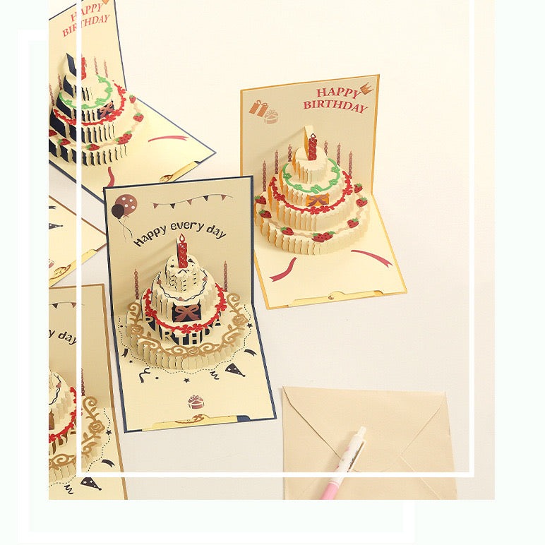 3D Birthday Cake Shape Pop Up Cards for Birthday Celebration