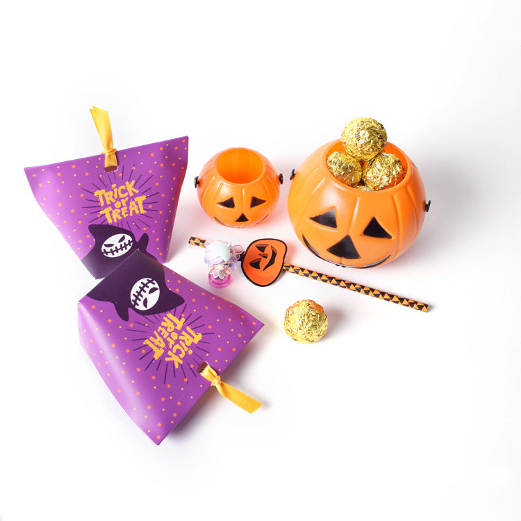 20pcs Halloween Trick or Treat Pumpkin Folded Candy Gift Paper Boxes