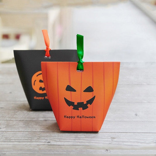 20pcs Halloween Trick or Treat Pumpkin Folded Candy Gift Paper Boxes