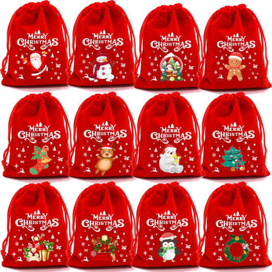 50pcs Christmas Drawstring Red Cloth Gift Bags for Christmas Party