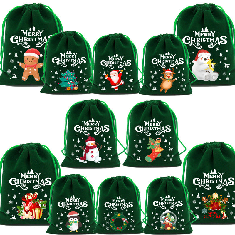 50pcs Christmas Drawstring Green Cloth Gift Bags for Christmas Party