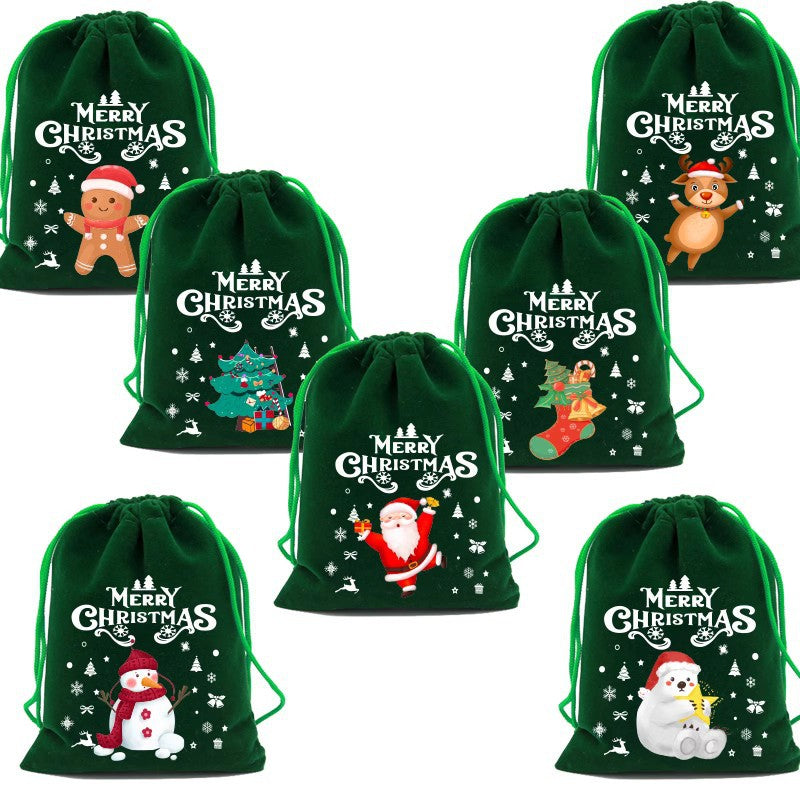 50pcs Christmas Drawstring Green Cloth Gift Bags for Christmas Party