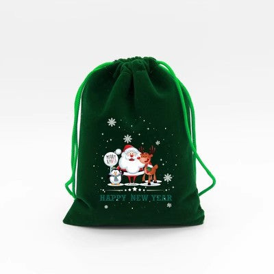 50pcs Christmas Drawstring Green Cloth Gift Bags for Christmas Party