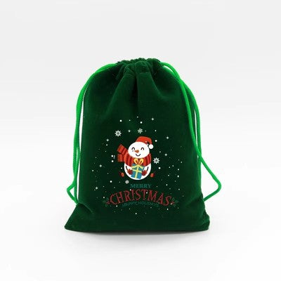 50pcs Christmas Drawstring Green Cloth Gift Bags for Christmas Party