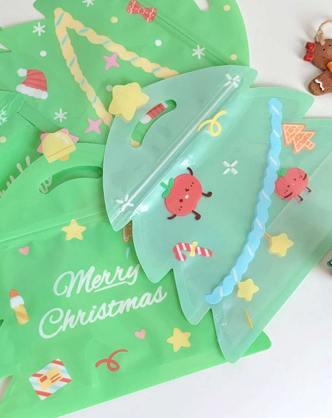 Christmas Tree Hand-Held Candy Treat Bags Green Ziplock Packaging Bags