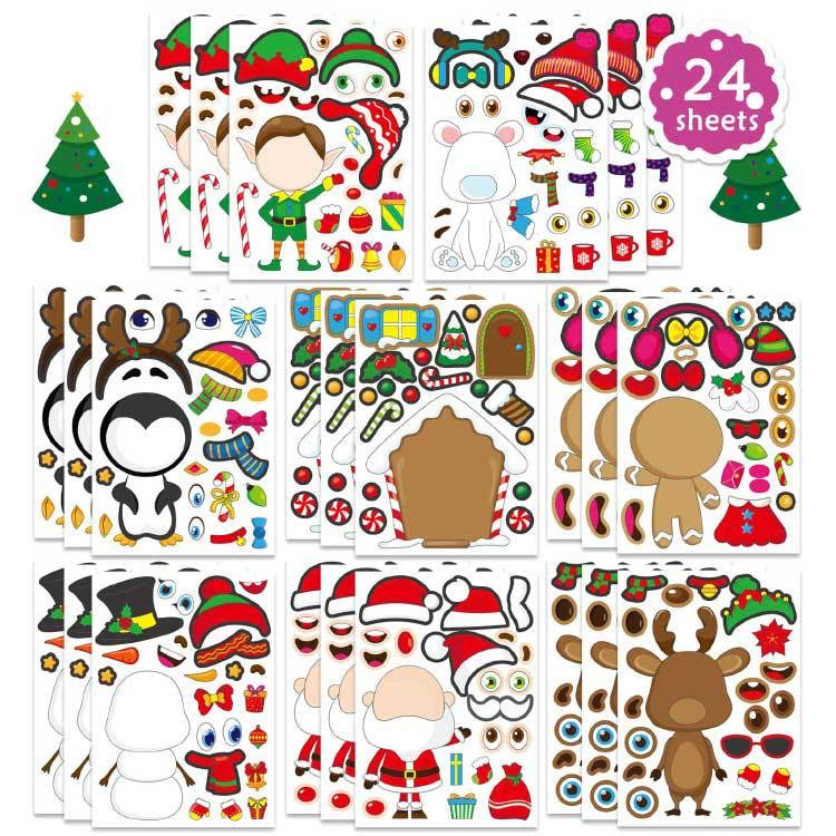 Christmas Party Games Make You Own Stickers with Santa Snowman Reindeer Elf for Christmas Party