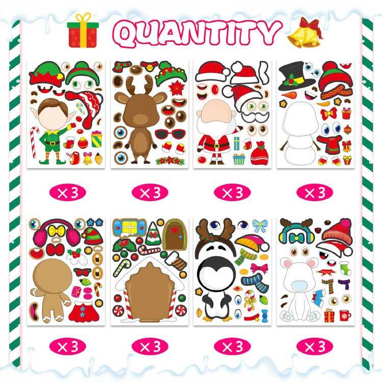 Christmas Party Games Make You Own Stickers with Santa Snowman Reindeer Elf for Christmas Party