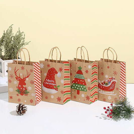 24pcs Christmas Theme Santa Tree Reindeer Kraft Gift Candy Handbags