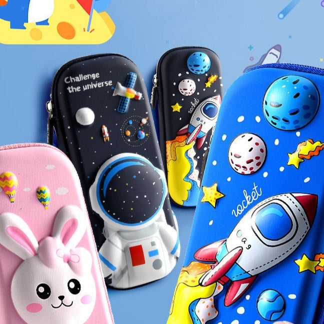 3D Spaceship Waterproof Pencil Box with Compartments Cute Pen Pouch