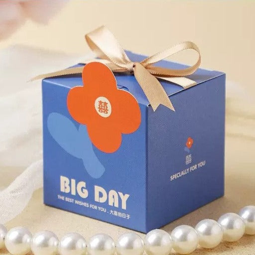 10pcs Cartoon Candy Boxes Wedding Gifts Boxes - Ocean Blue with Ribbon