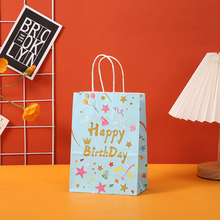 Bronzing Happy Birthday Paper Gift Bags - Blue