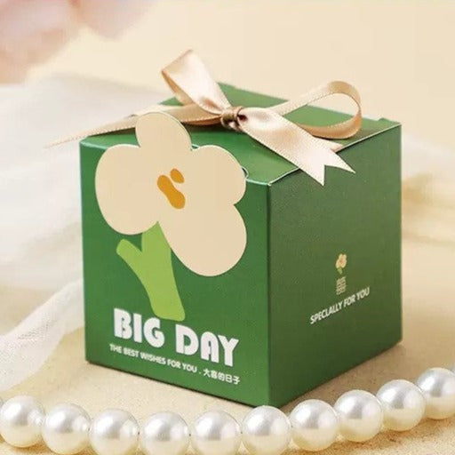 10pcs Cartoon Candy Boxes Wedding Gifts Boxes - Green with Ribbon