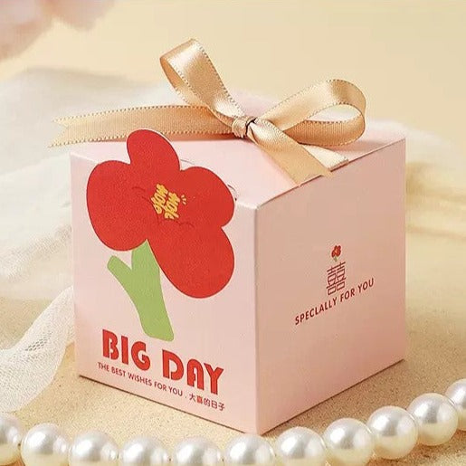 10pcs Cartoon Candy Boxes Wedding Gifts Boxes - Pink with Ribbon