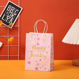 Bronzing Happy Birthday Paper Gift Bags - Pink