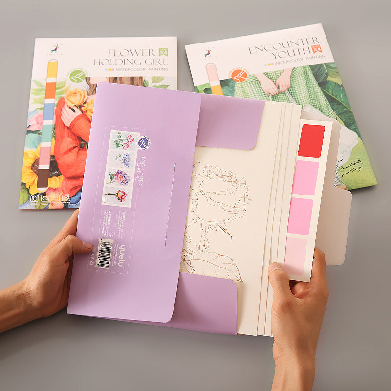 Flower Series Watercolour Painting Books Portable Colouring Book with Paint Palette and Brush