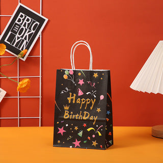 Bronzing Happy Birthday Paper Gift Bags - Black