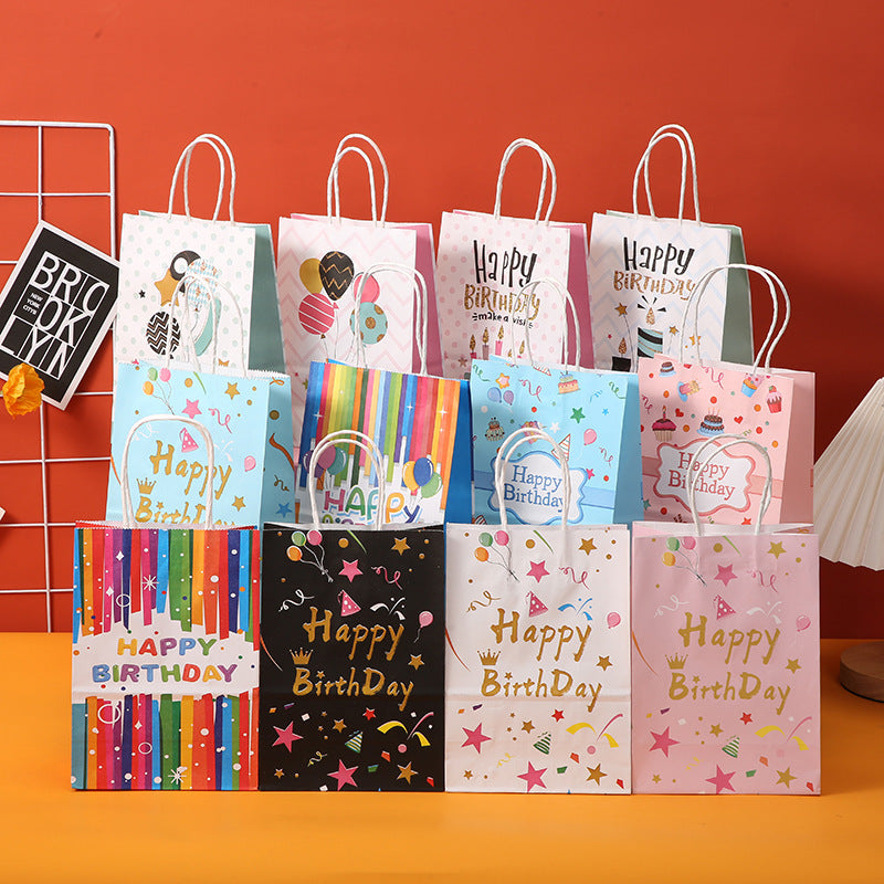 Bronzing Happy Birthday Paper Gift Bags - White