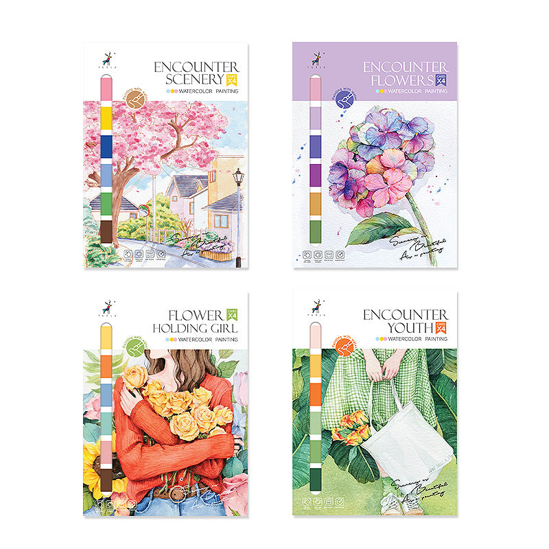 Flower Series Watercolour Painting Books Portable Colouring Book with Paint Palette and Brush