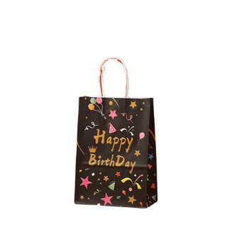 Bronzing Happy Birthday Paper Gift Bags - Black