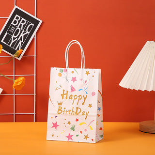 Bronzing Happy Birthday Paper Gift Bags - White