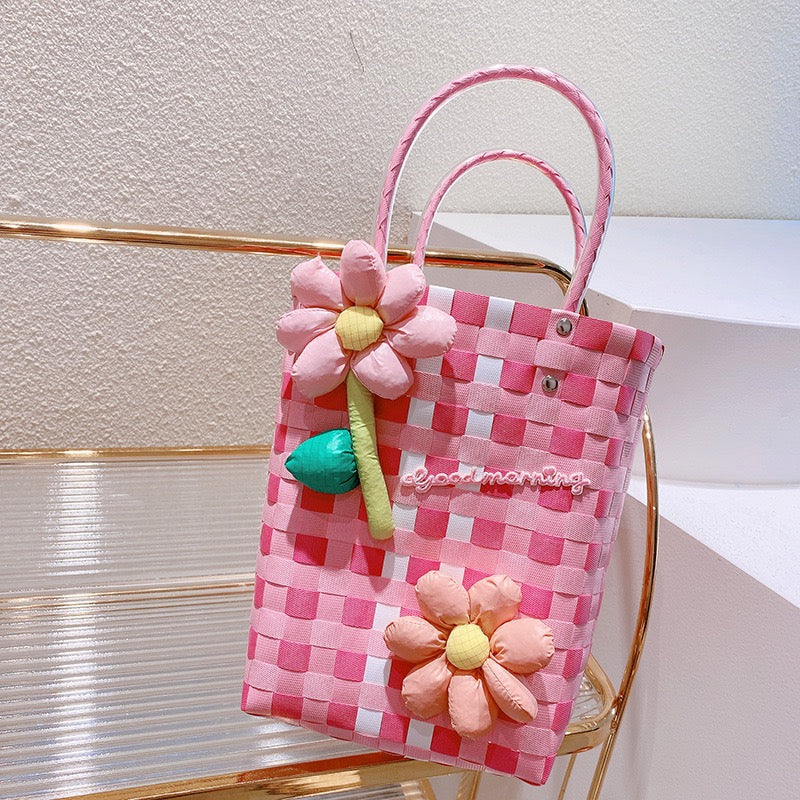 Dual Flowers Pink Woven Gift Bags