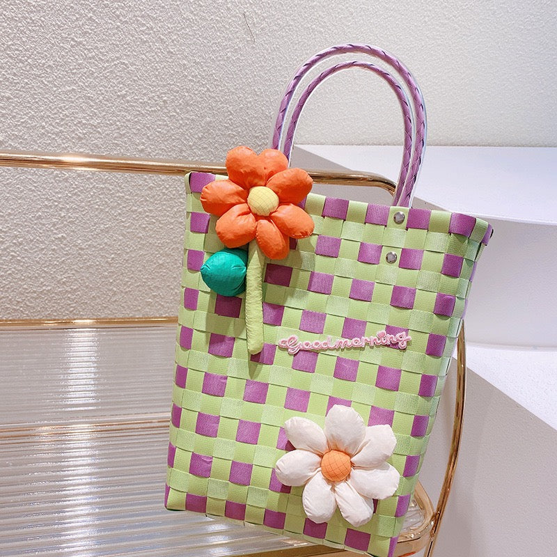 Dual Flowers Colorblock Purple And Green Woven Gift Bags